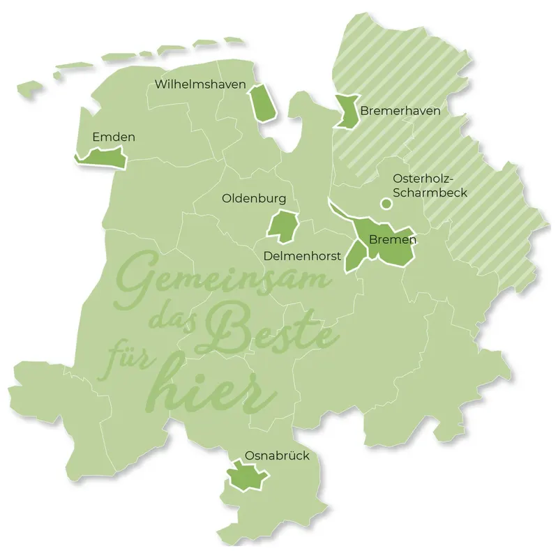 Karte der Region Bremen & Weser-Ems
